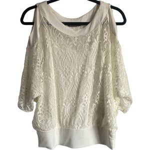 Suzy Shier Cold Shoulder Lace Top
